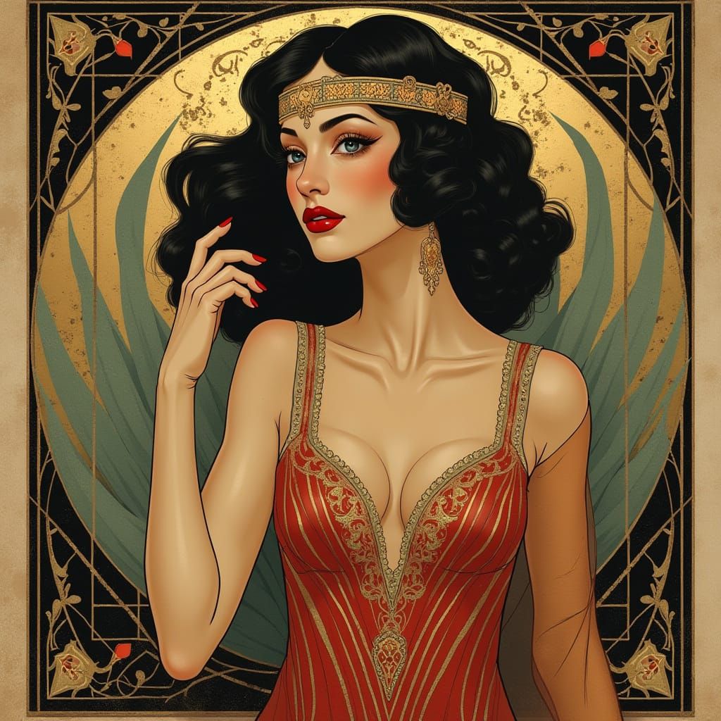 Glamorous Art Deco Woman in Art Nouveau Style