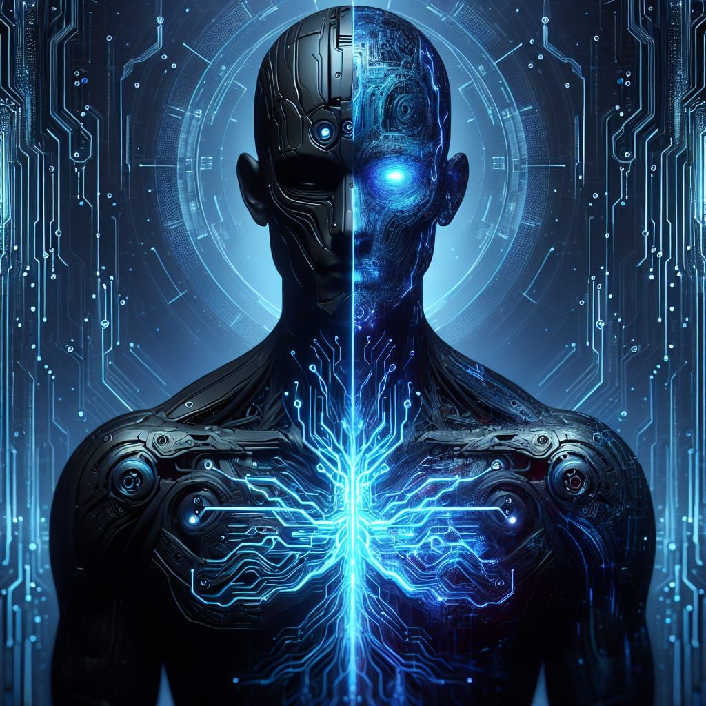 Cybernetic Silhouette with Neon Circuits