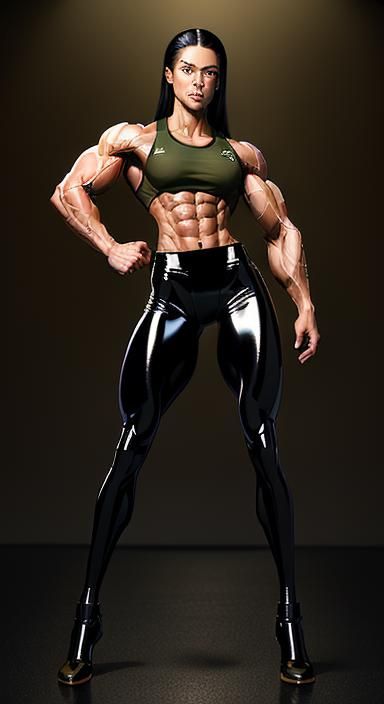 Skinny Female Bodybuilder in Latex Leggings