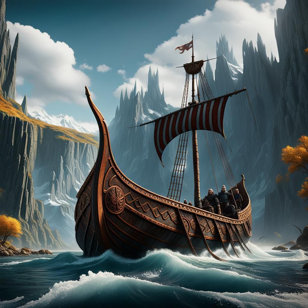 Detailed Viking Ship Matte Painting