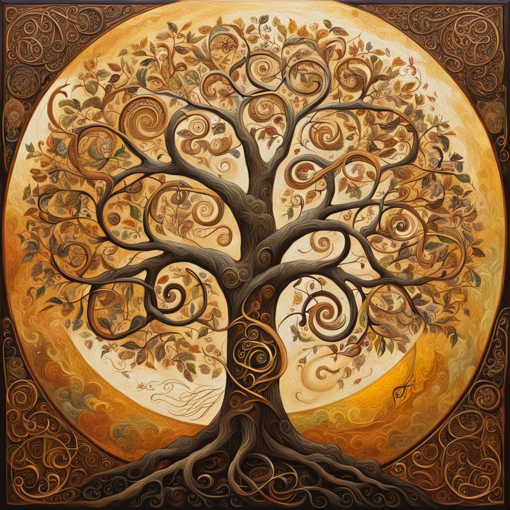 Tree of Life in Medieval Calligraphy Style