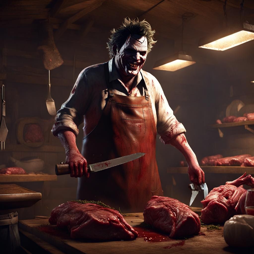 Leatherface Butcher in Dark Fantasy Style