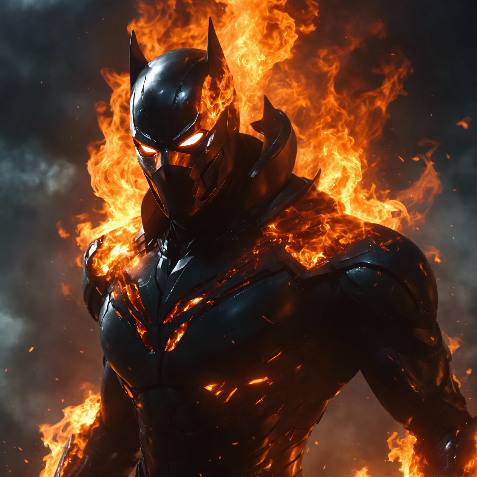 Glowing Superhero Mask in Plasma Fire