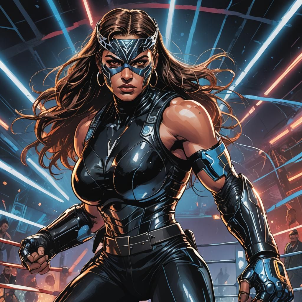 Wrestler vs Cyborg in Comic Book Style