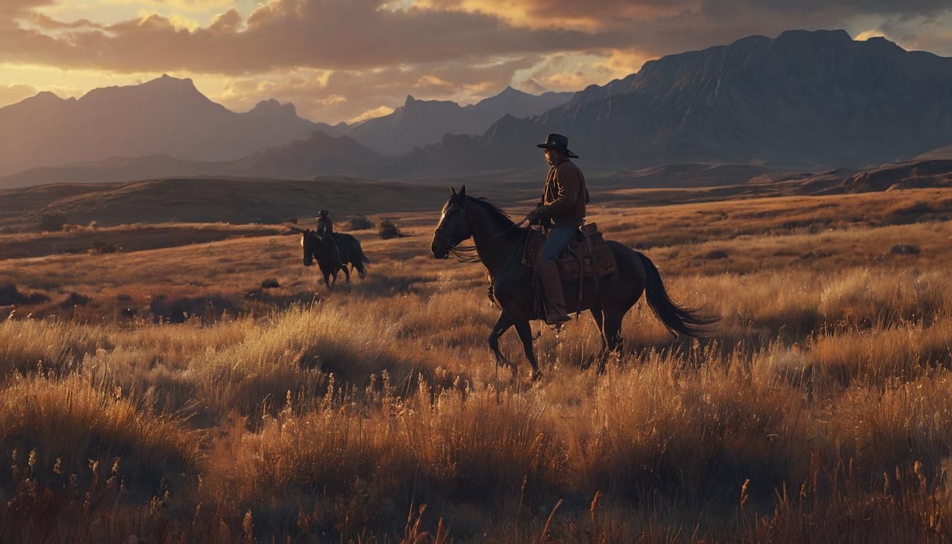 Cowboy Rides Into Sunset: A Cinematic Western Scene