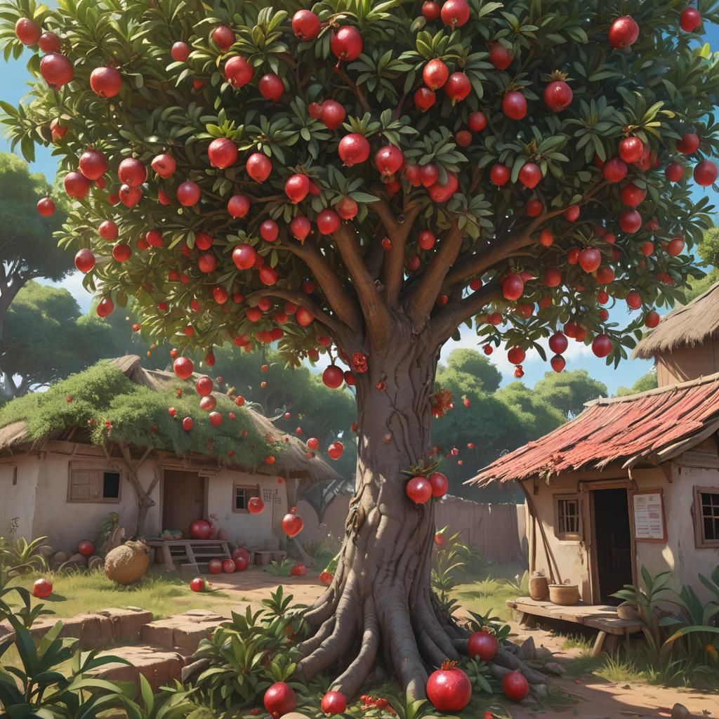Pomegranate Tree in Africa: Vibrant 3D Anime Art