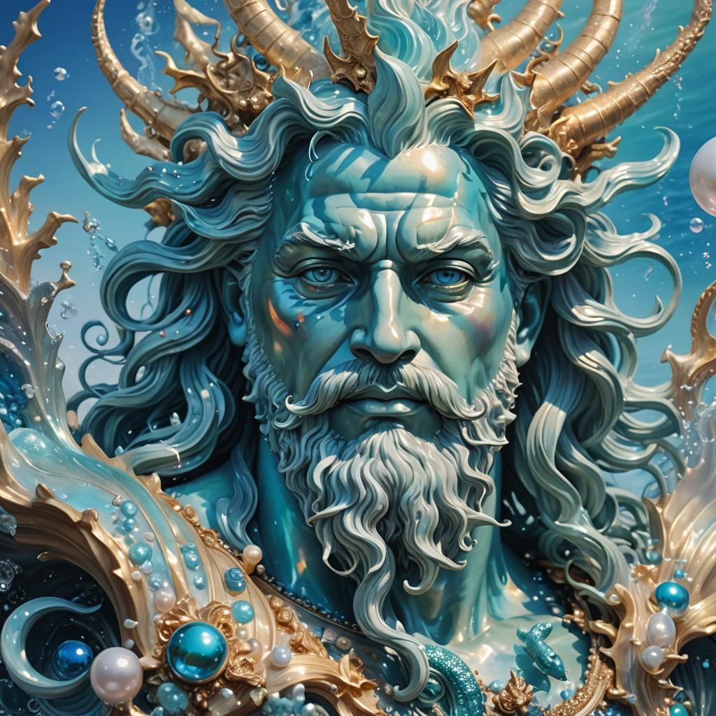 Iridescent Neptune Sea God in Splash Art Style