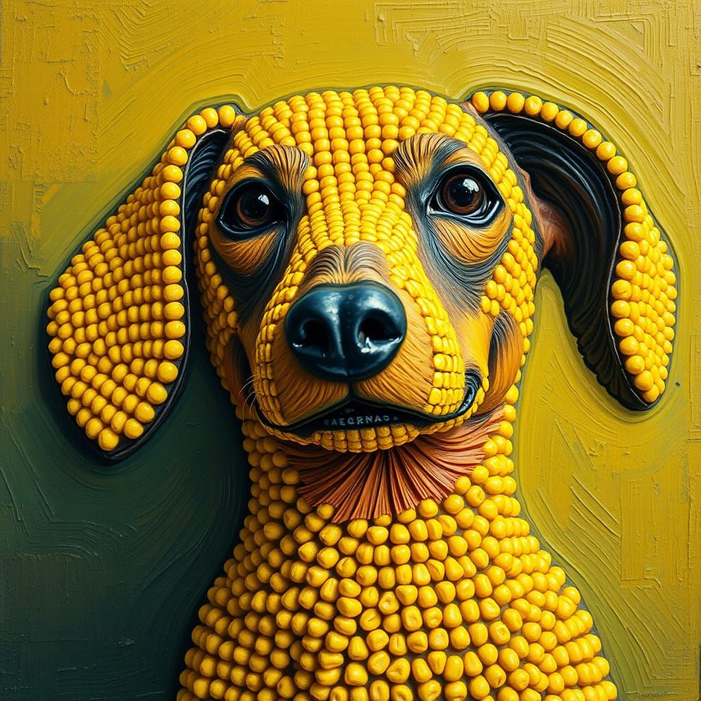 Corn Kernel Dachshund in Neo-Impressionist Style
