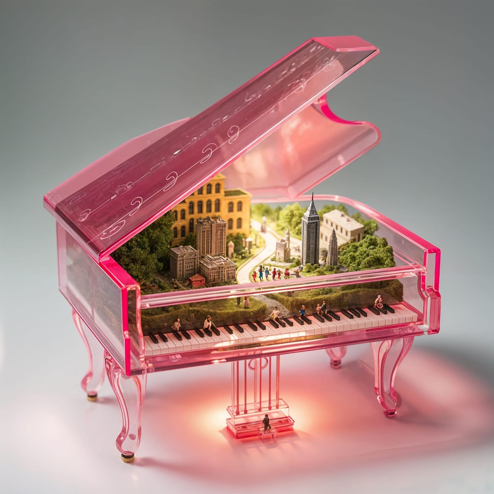 Miniature World Inside a Glass Piano