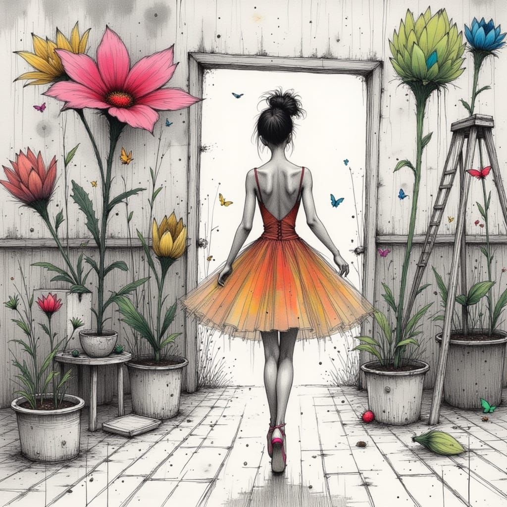 Ballerina Emerges from Whimsical Pencil Sketch in a Fantasti...