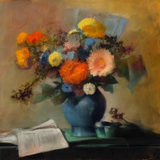 Vase of Flowers Still Life as Impasto Painting
