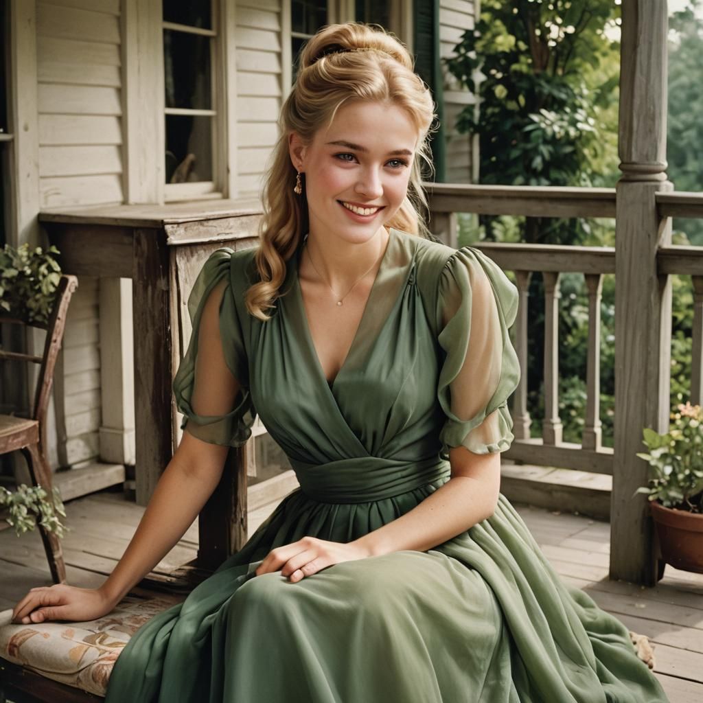 Beautiful Woman by Alpine Lake at Sunset: 3D Render