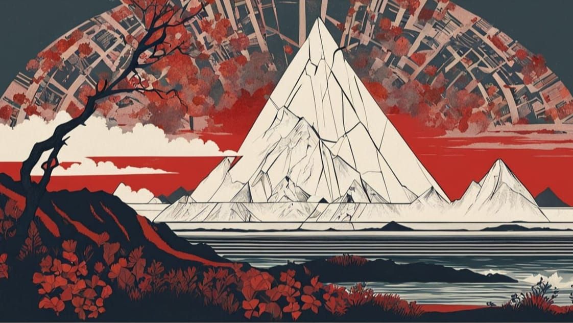 Surreal Art Deco Masterpiece with Fiord Cliffs and Vibrant F...