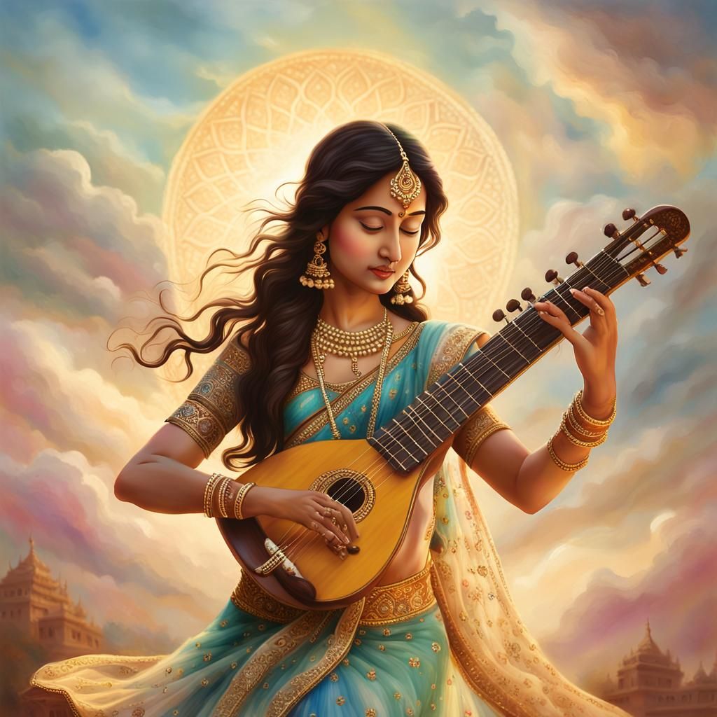 Saraswati as Belly Dancer Plays Veena