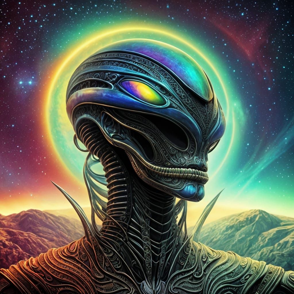 Iridescent Alien Biopunk Landscape in Horrorcore Style