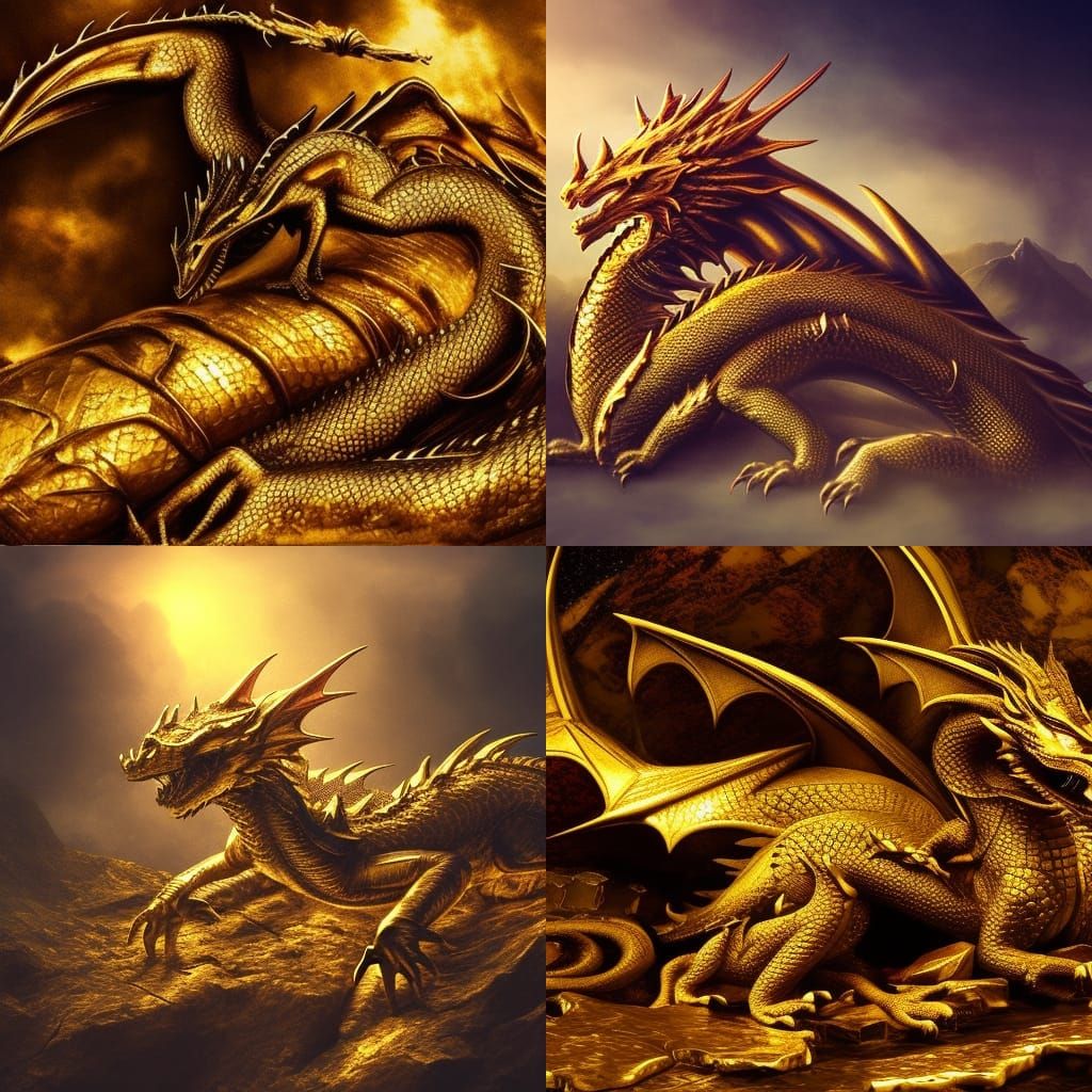 Majestic Dragon Guarding Gold Treasure: Digital Art