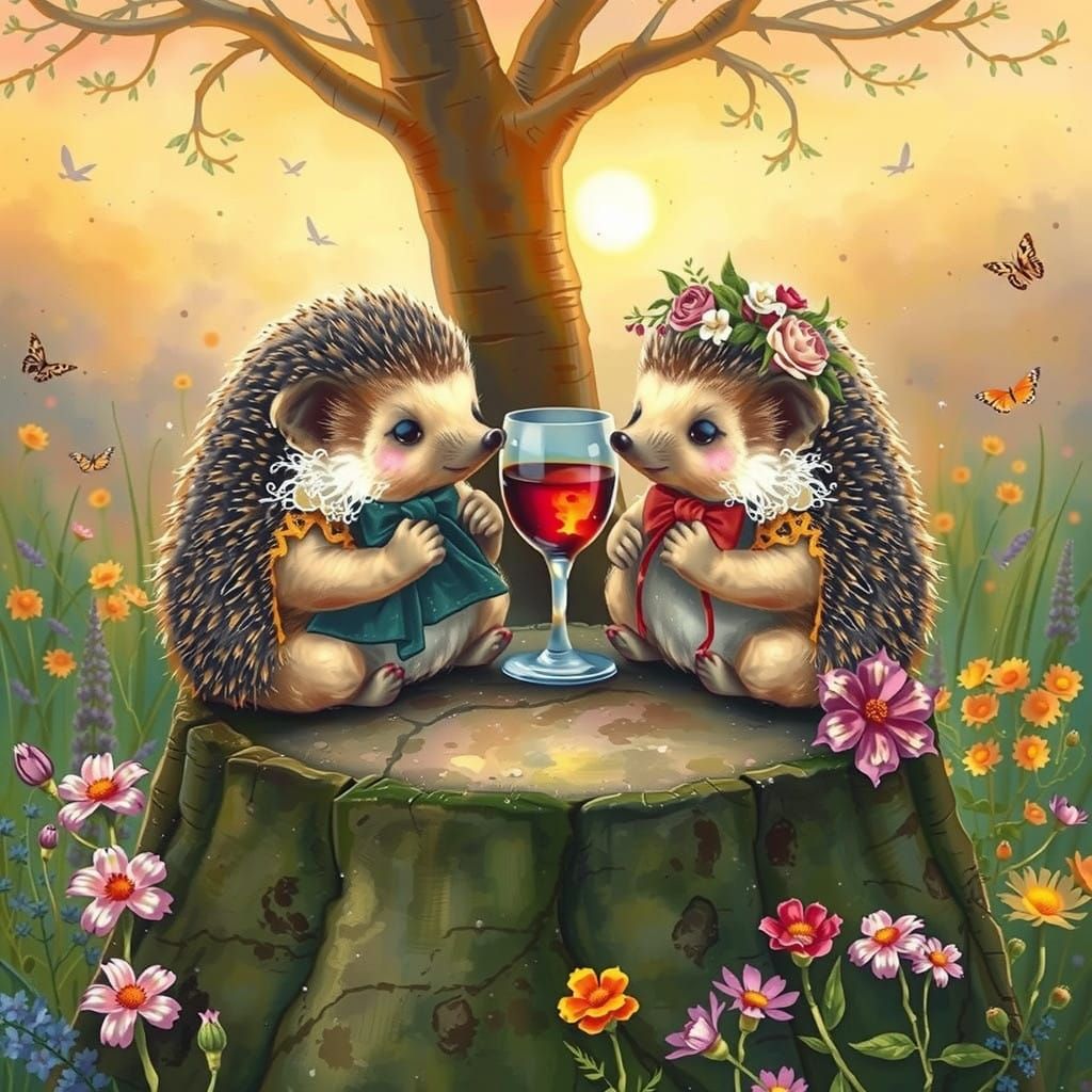 Whimsical Hedgehogs Dance Under the English Countryside Moon