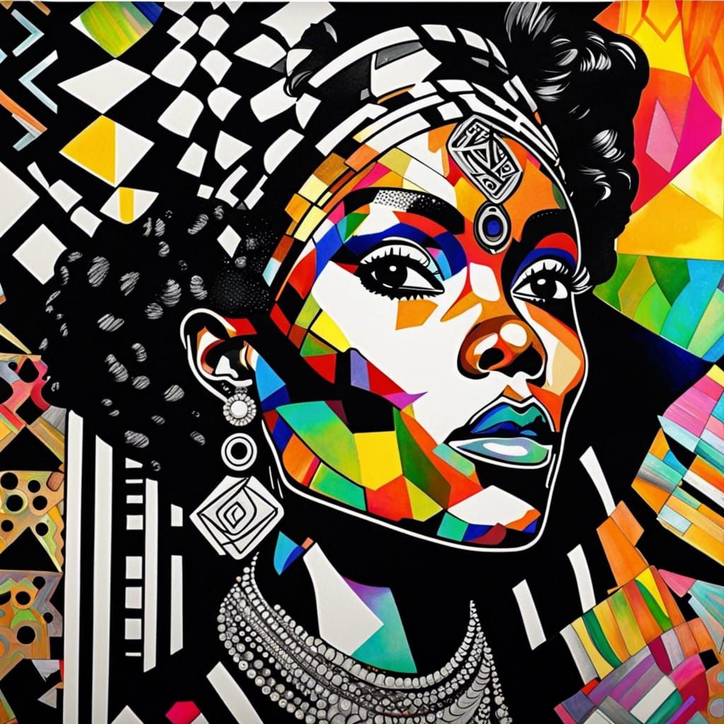 Janelle Monae Portrait in Neon Bohemian Expressionism