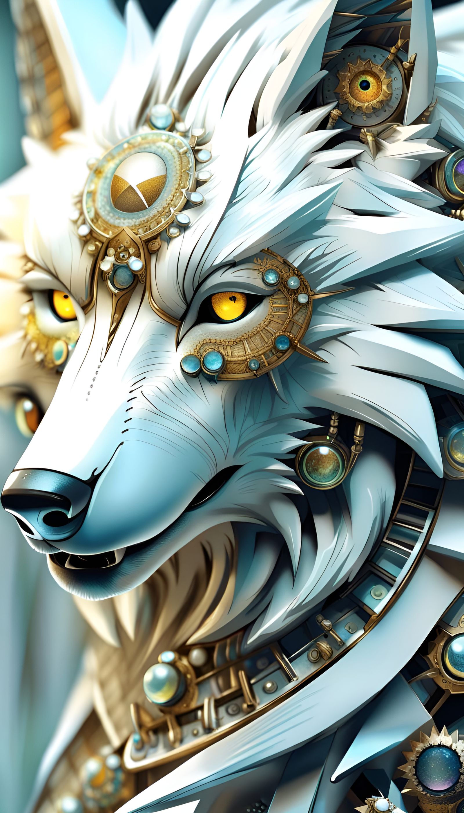 Intricate White Fractal Wolf in Fantasycore Style
