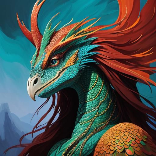 Dragon Woman Portrait in Abstract Expressionism Style