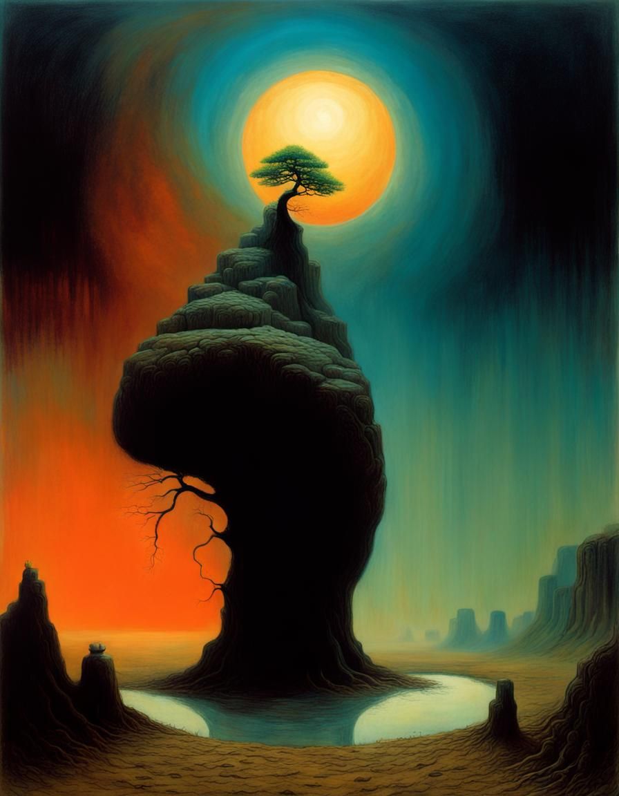 Surreal Bonsai Tree in Liminal Space