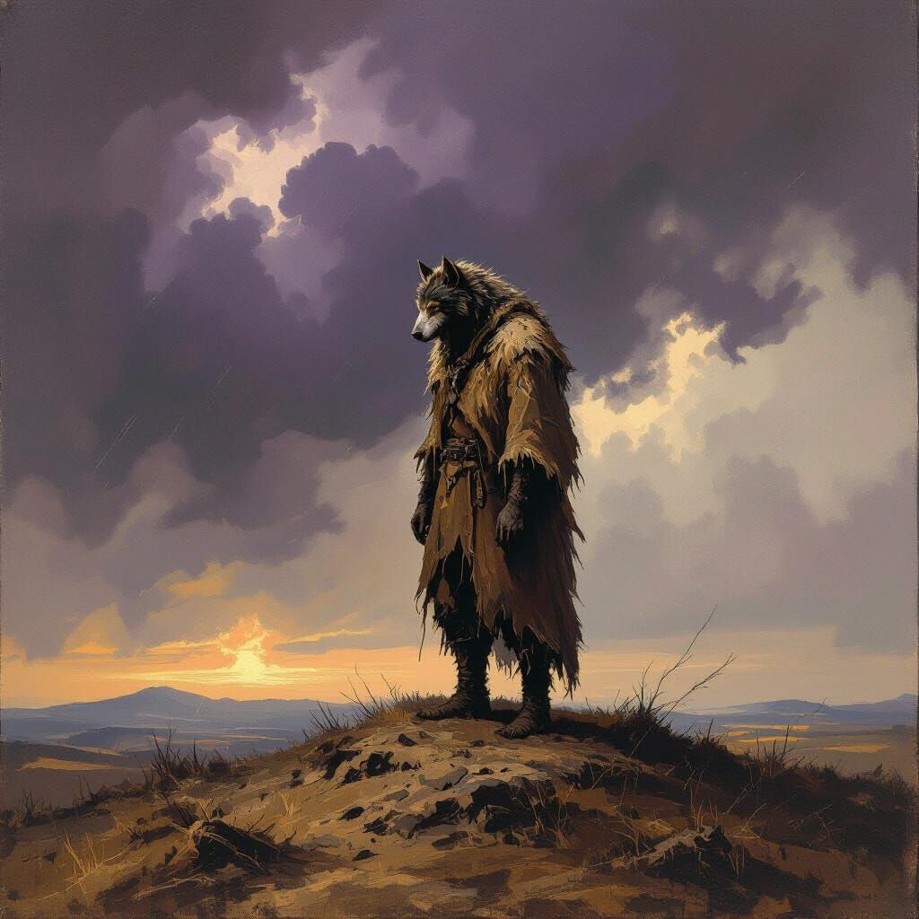Lone Wolf in Stormy Expressionist Style