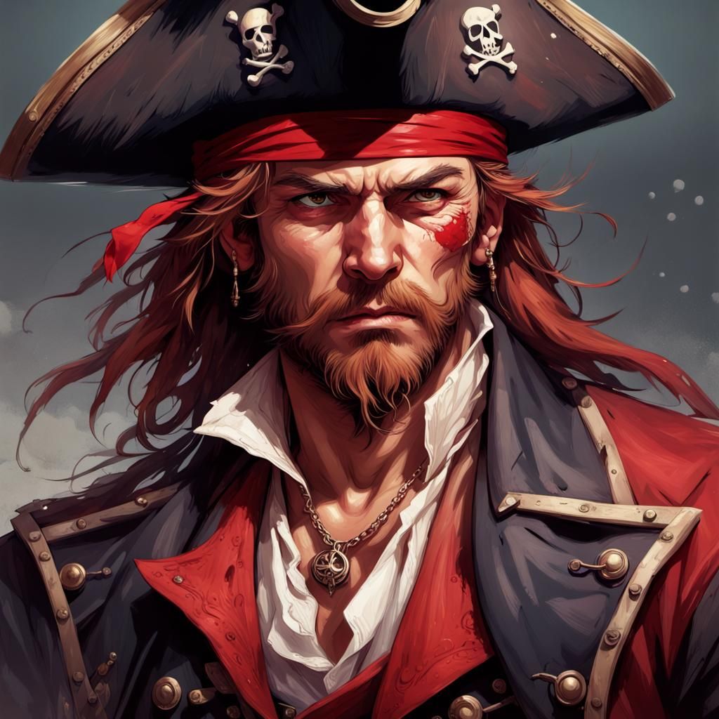 Crimson Tide Pirate Portrait: 1800s Splash Art