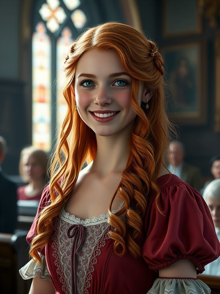 Victorian Fantasy Bridesmaid in Church Sanctuary