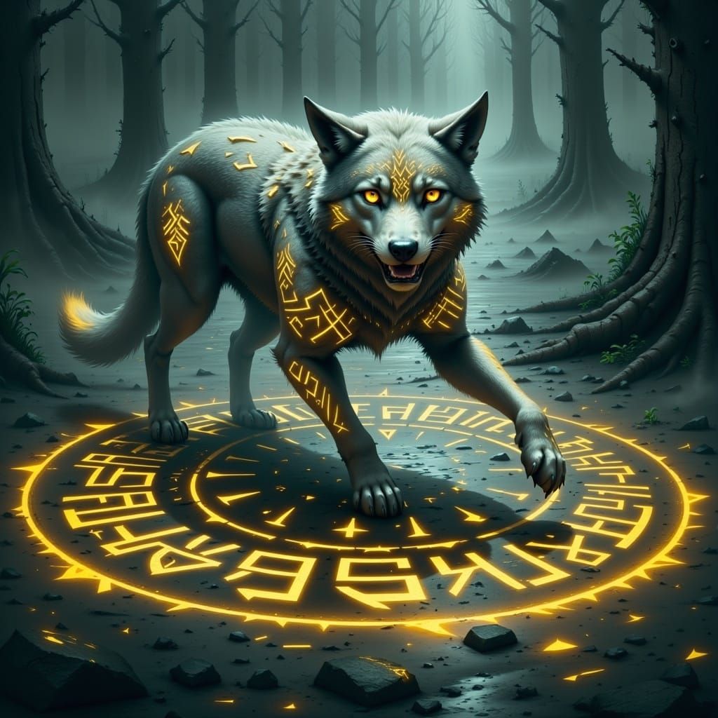 Wolf in Mystical Rune Circle