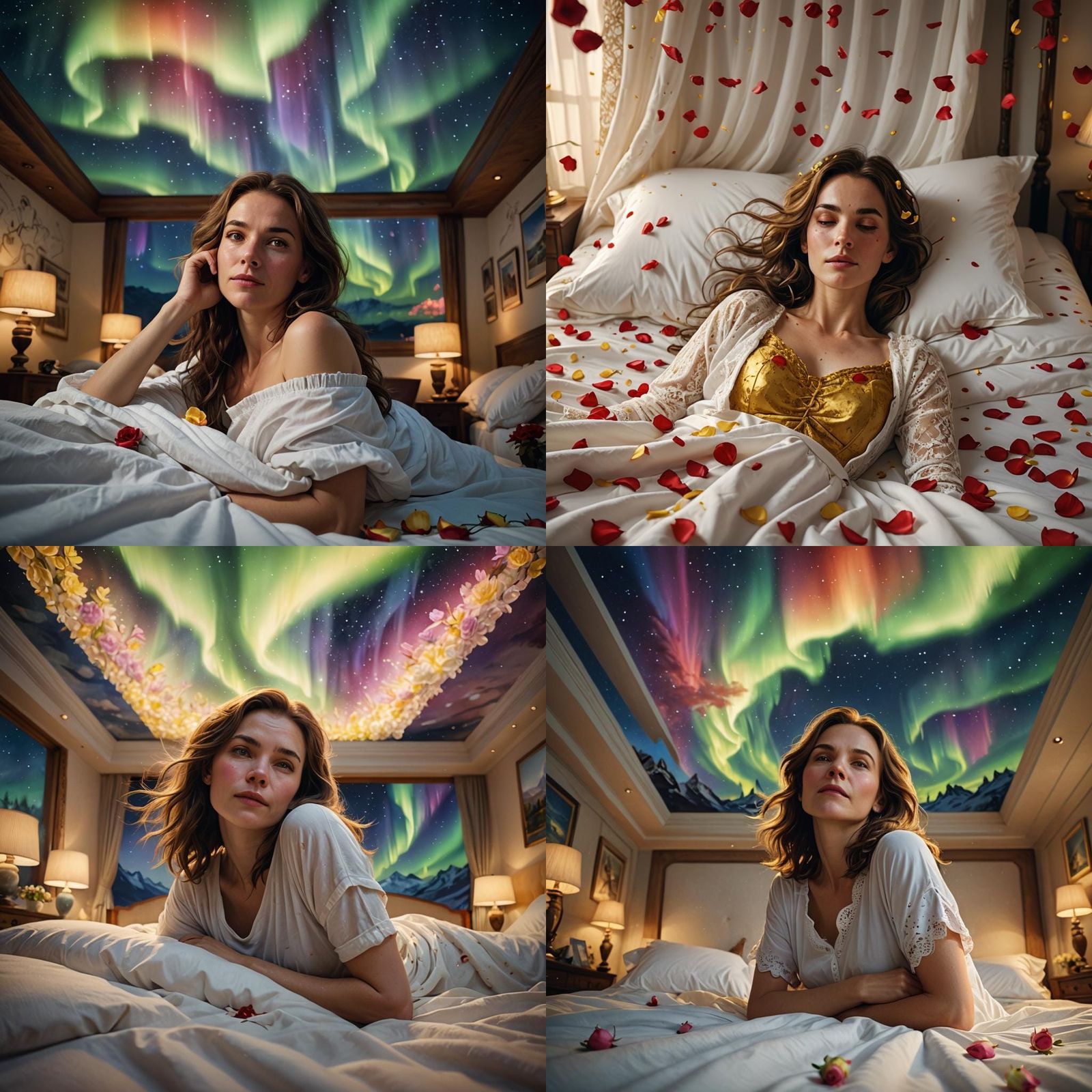 Woman in Red Lingerie Relaxing Under Northern Lights