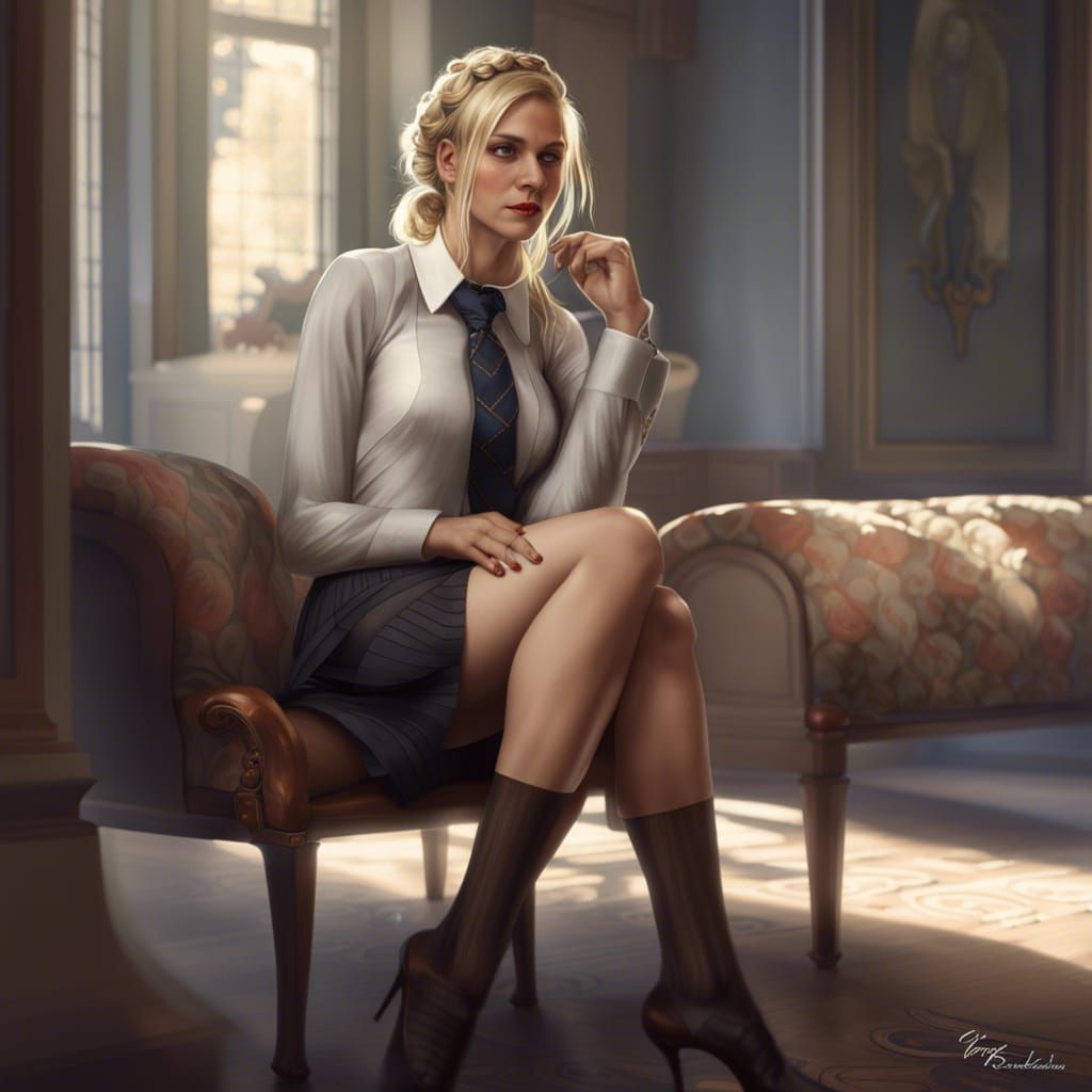 Blonde Woman Lily in Provocative Pose, Digital Painting