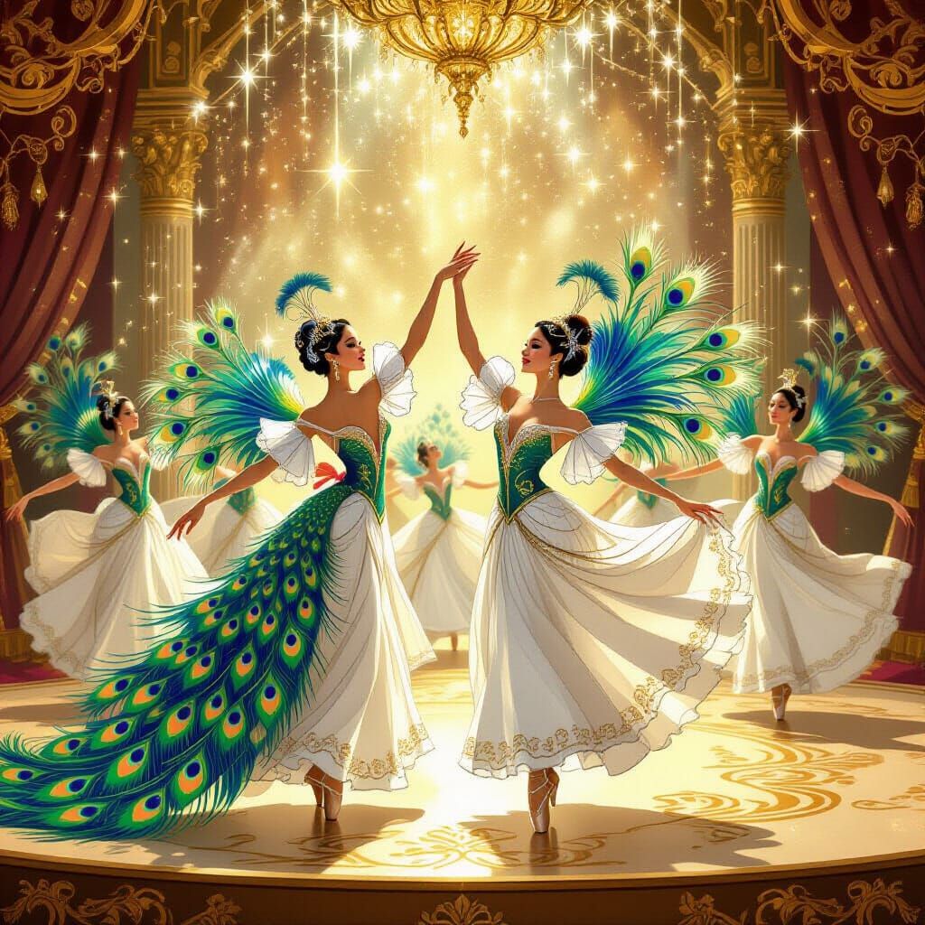 Peacock-Human Ballet in Art Nouveau Style