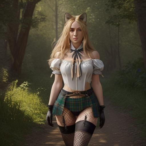 Blonde Woman and Fox in Hyperdetailed Forest Portrait