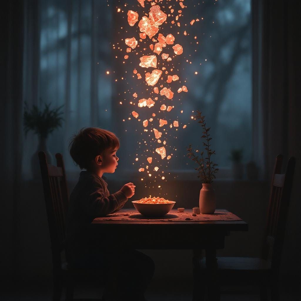 Child's Solitary Breakfast with Crystalline Fragments