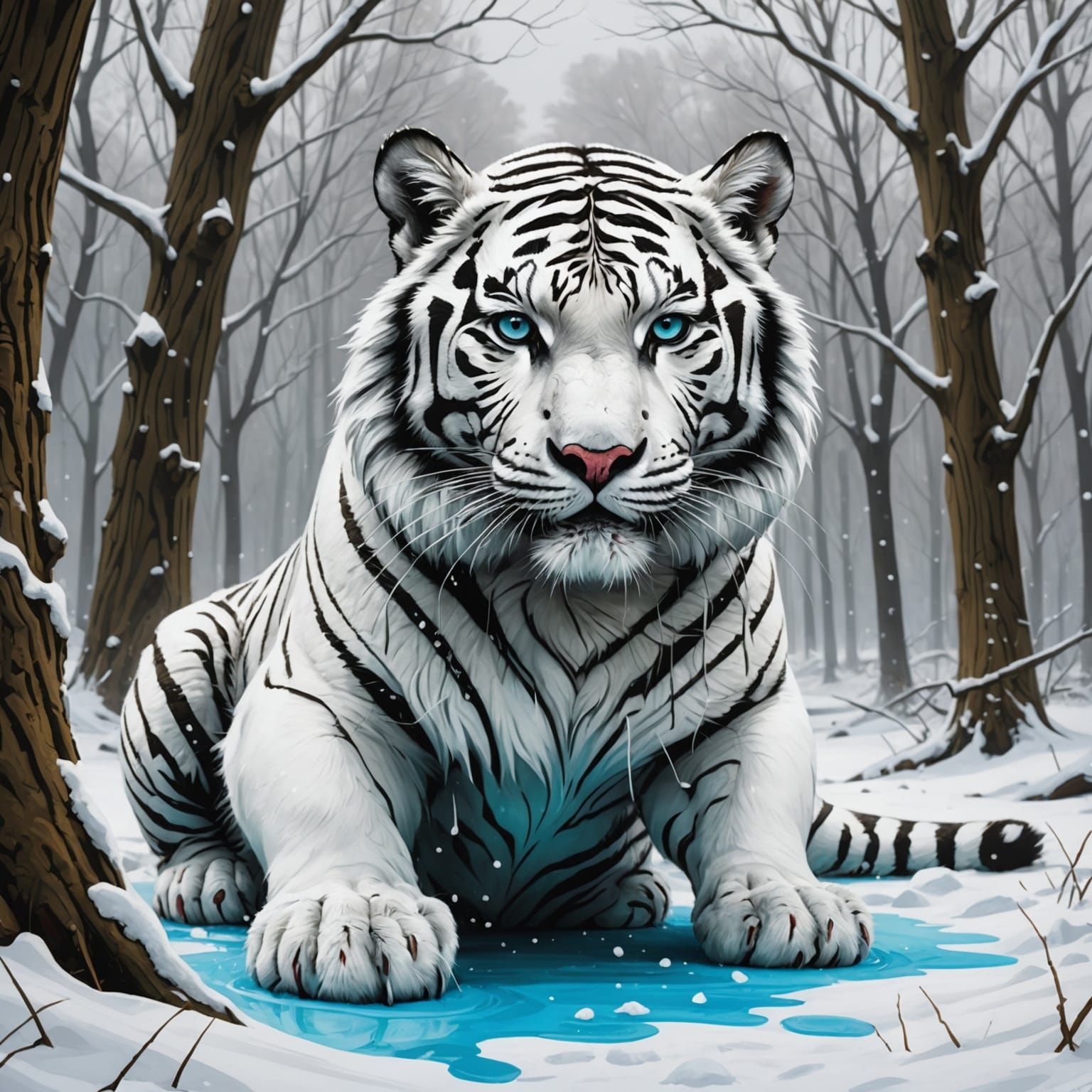 White Tiger Ready to Pounce in Graffiti Art Style