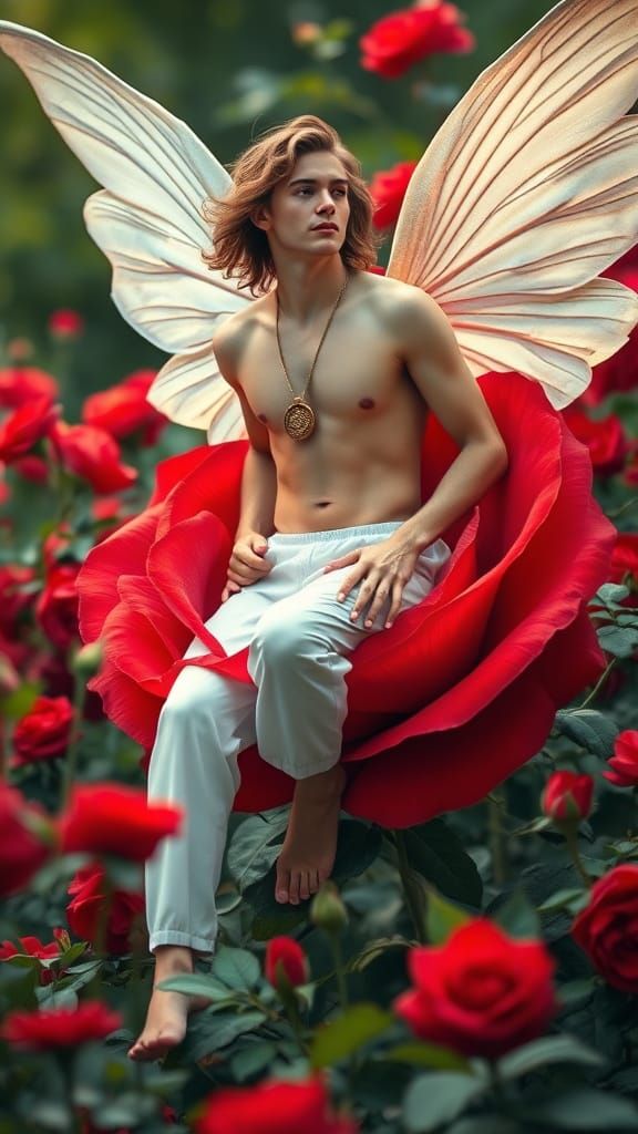 Fairy on Rose: A Caravaggio-esque Renaissance Painting