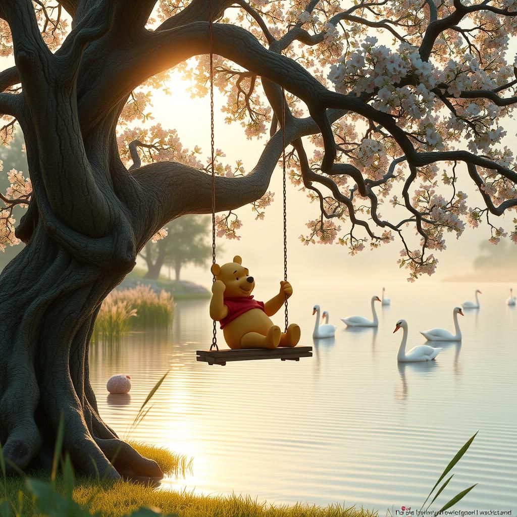 Winnie the Pooh in a Hyperrealistic 3D Garden