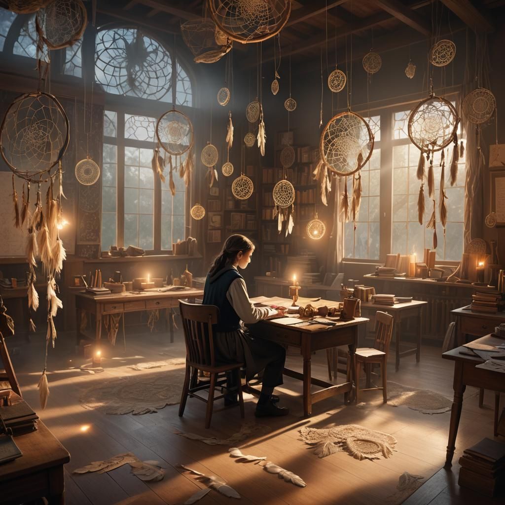 Mystical Classroom Scene with Teacher and Students