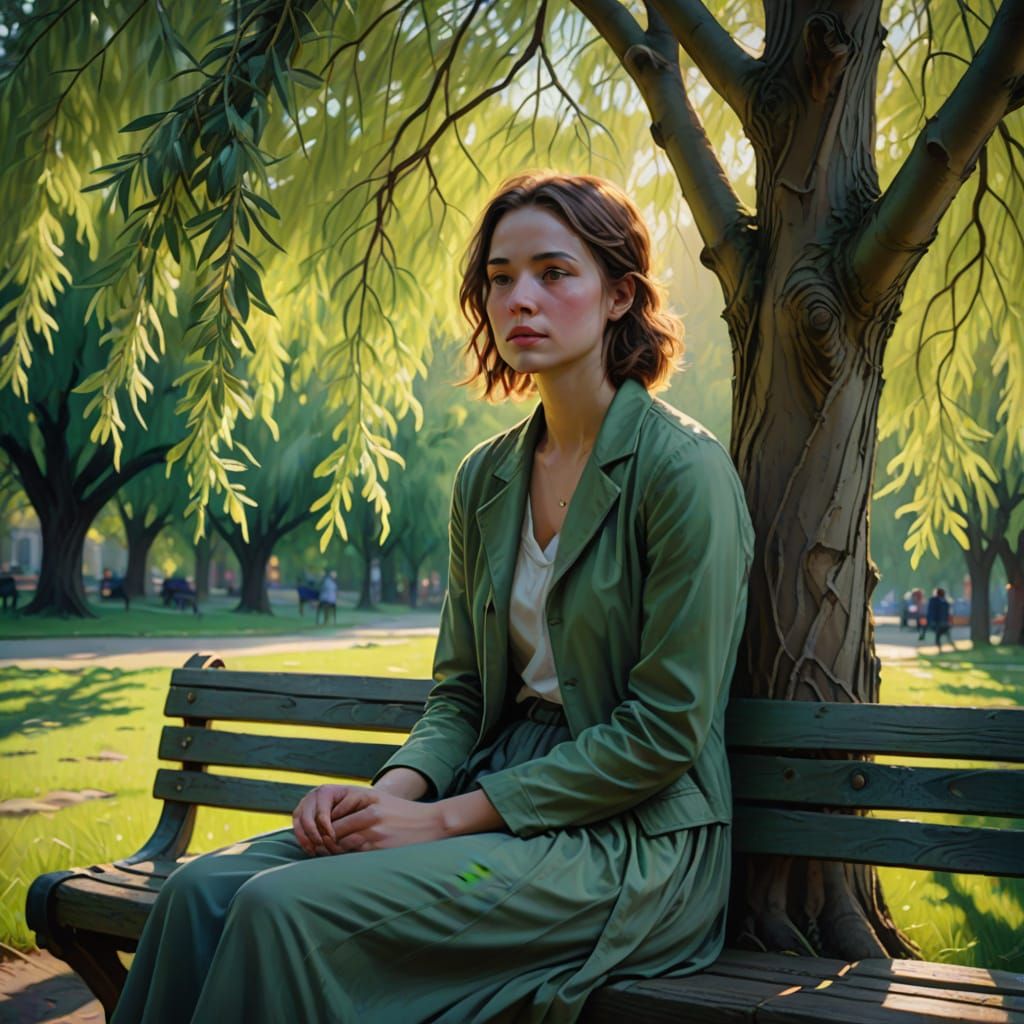 Surreal Woman Embraced by Willow Tree Arms