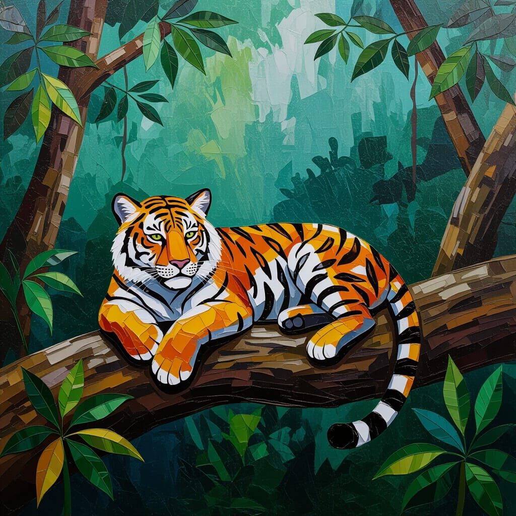 Abstract Impasto Painting of a Clouded Leopard in Jungle