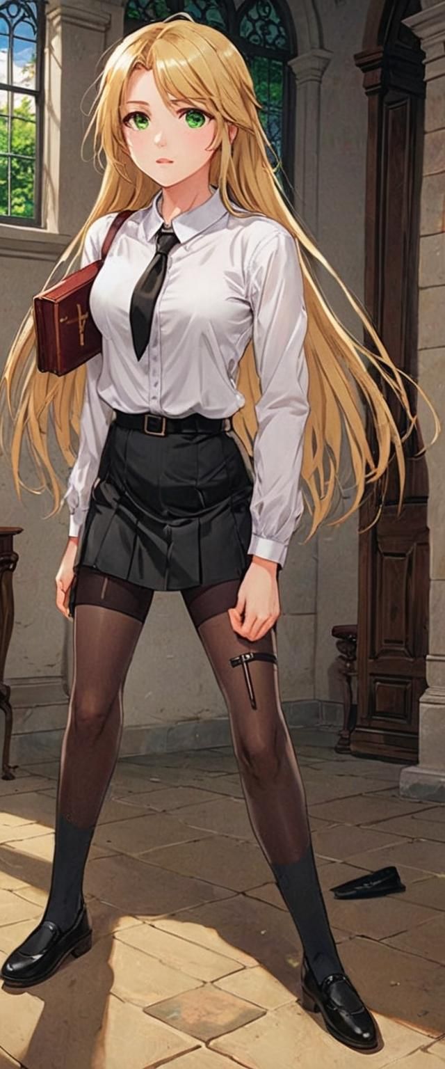 Anime Woman with Bible near Convent