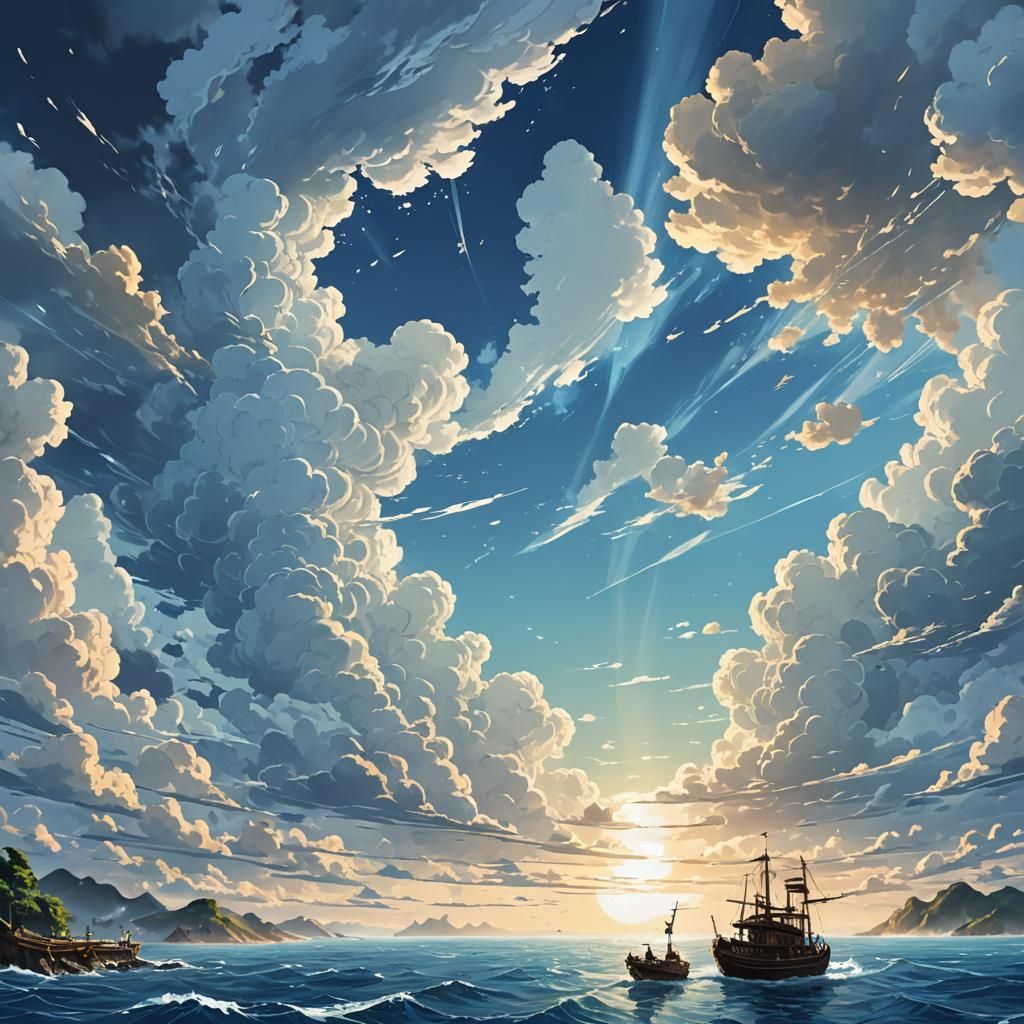 Pirate Ship on Calm Sea: Anime Style