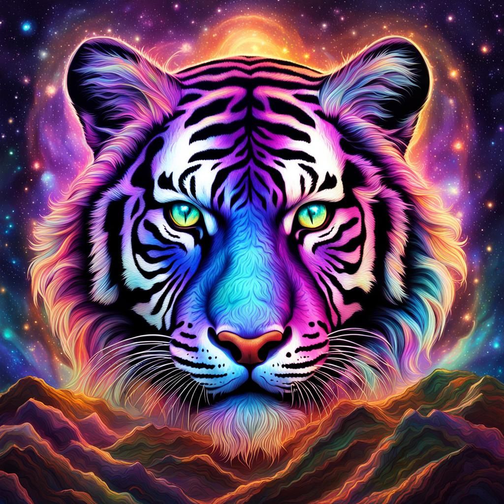 Tiger Eyes in Mystical Mist: Cosmic Illustration