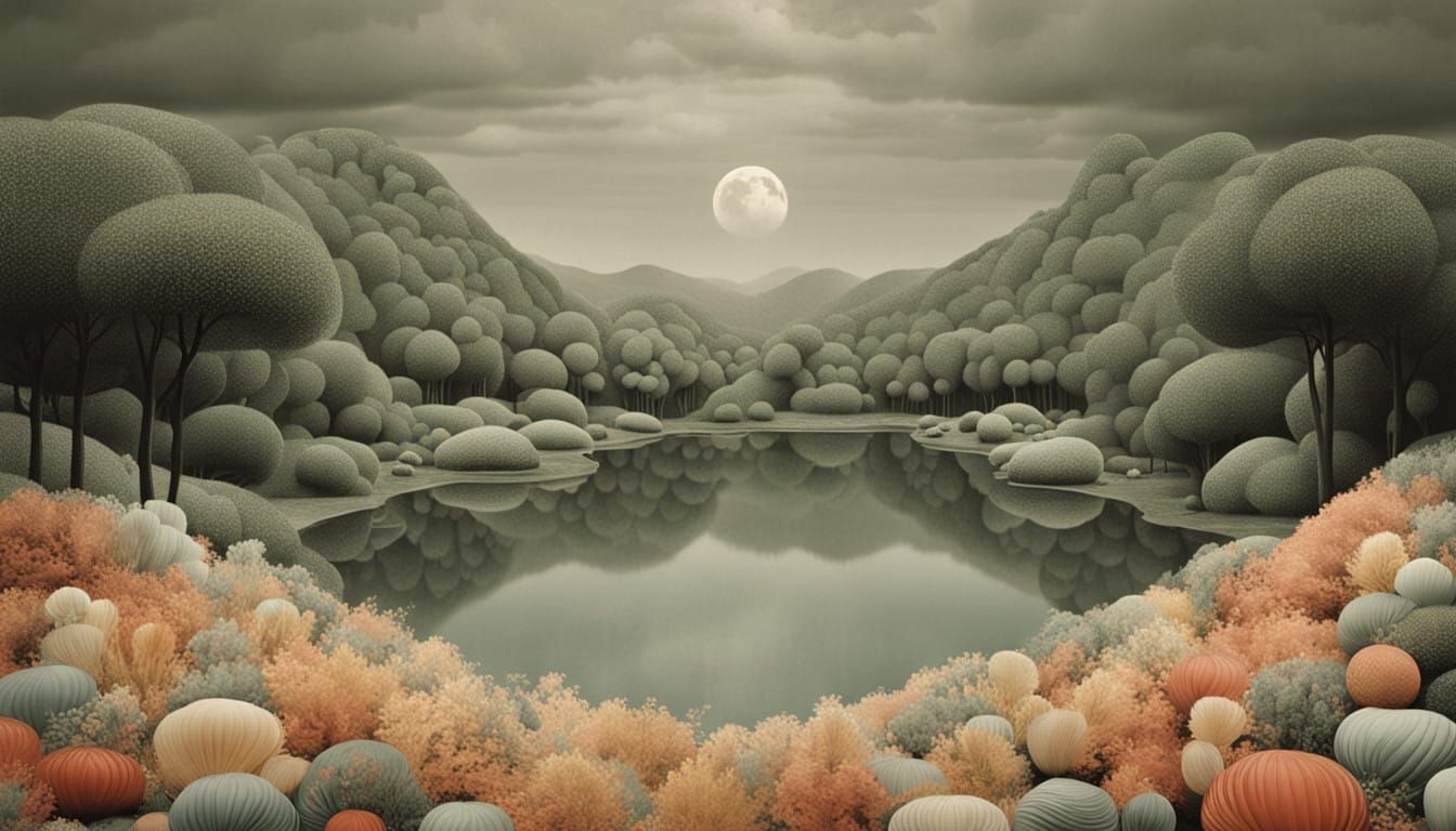 Surrealistic Pacific Northwest Landscape in Organic Glass St...