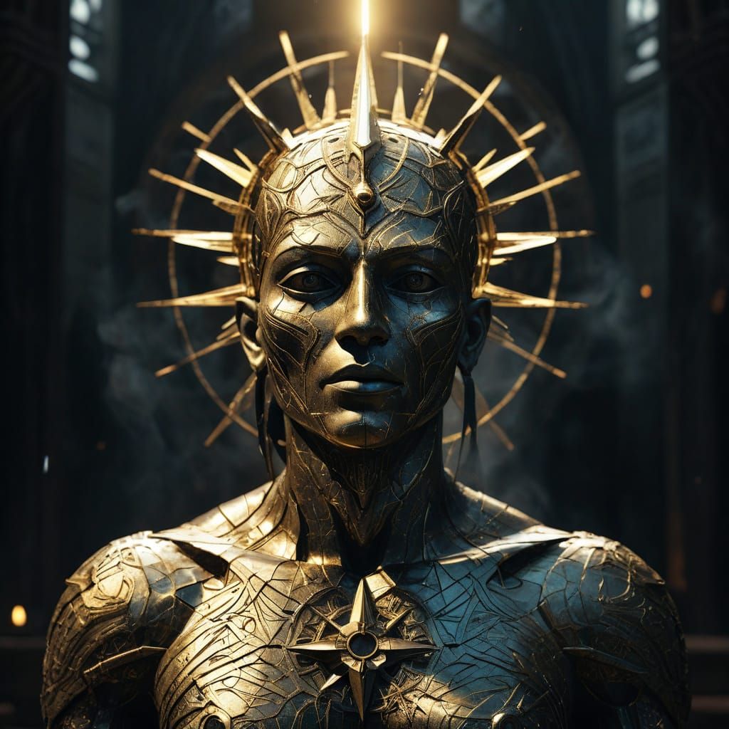 Celestial Being Portrait: Divine Glow Fractured by Shadow