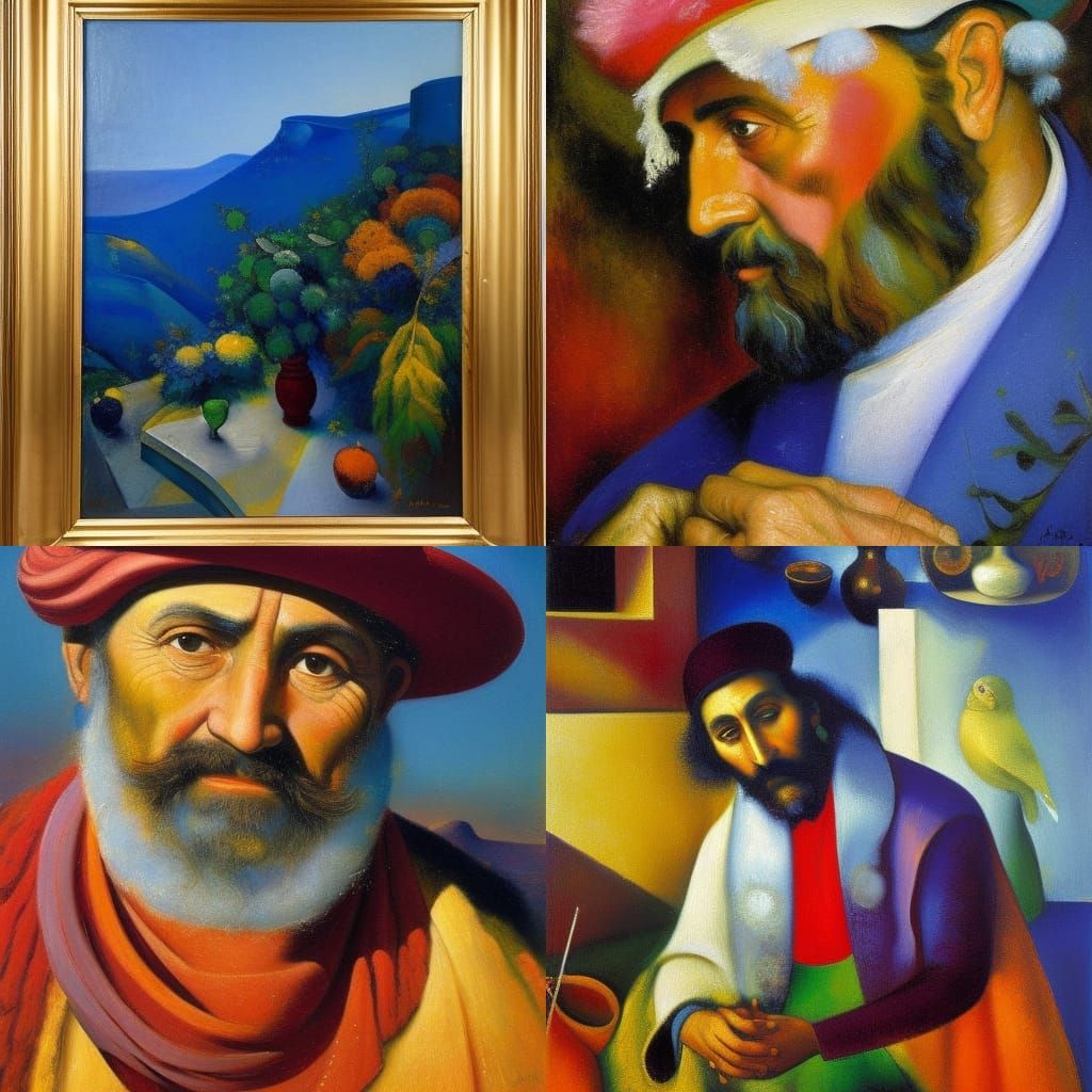 Jewish Man Portrait in Chagall Style with Fine Details