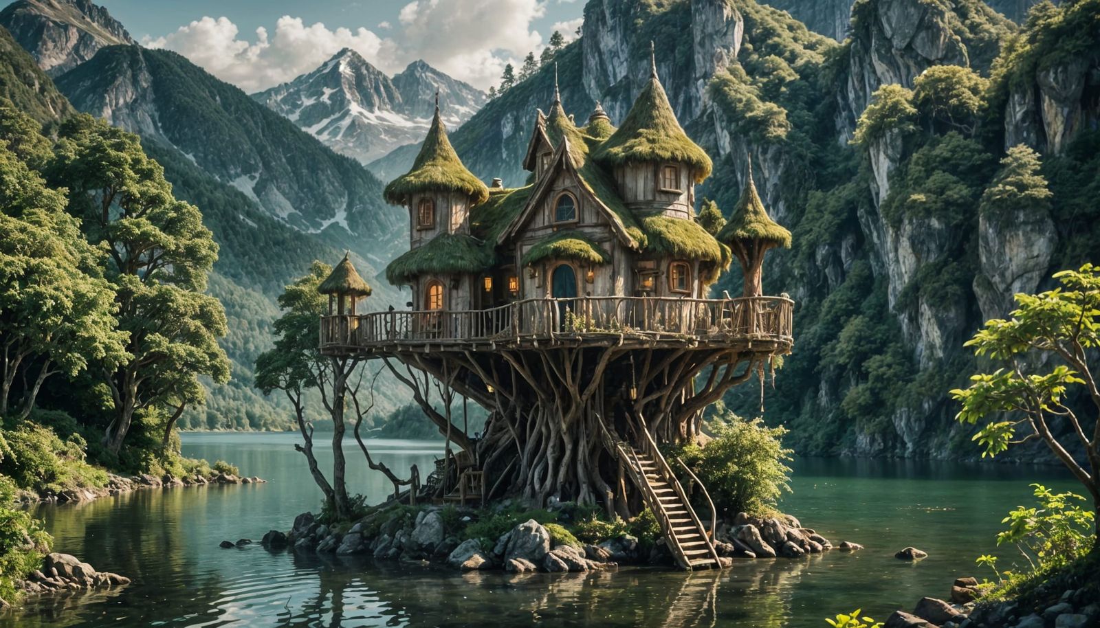 Fairy Treehouse Island in Lake Cinematic Still