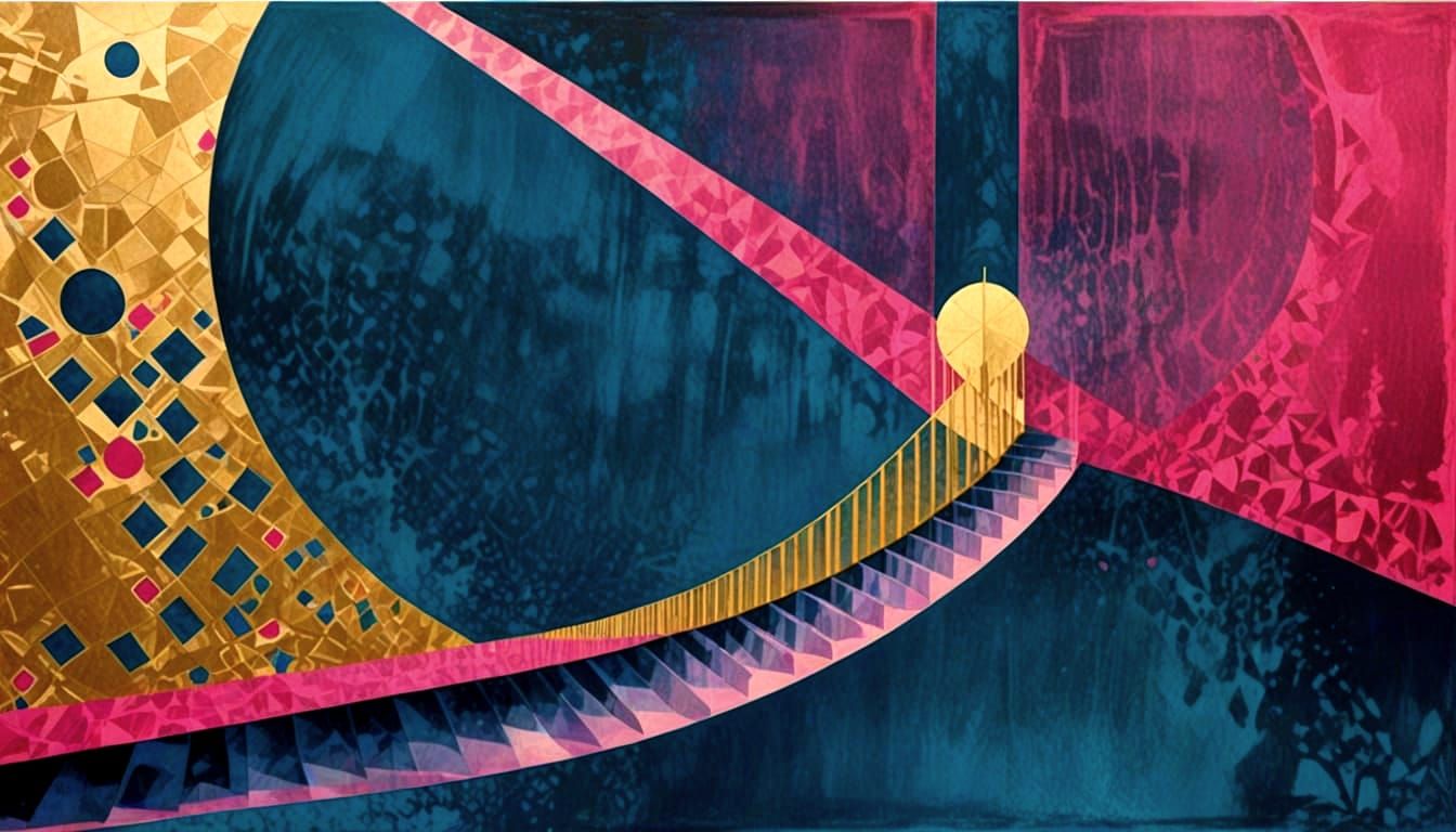 Dimensional Bridge in Ukiyo-e Geometric Collage Art