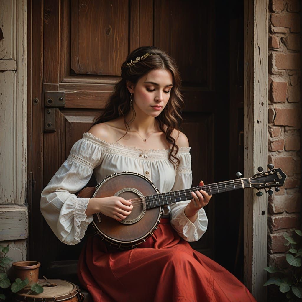 Serene Banjo Player in Vintage Attire