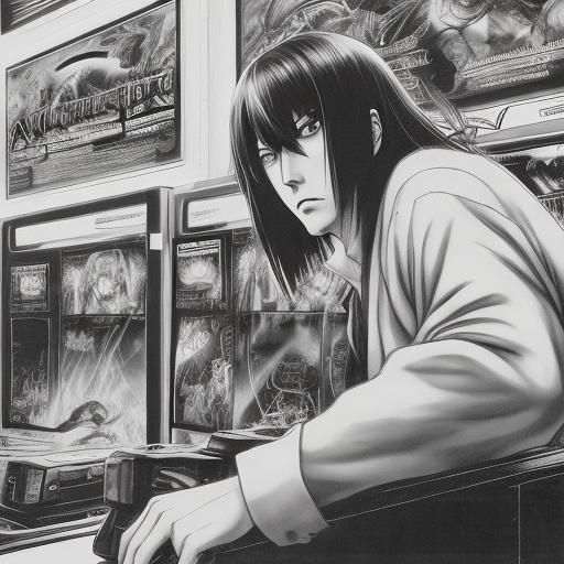 Light Yagami in Arcade, Scratchboard Ink Portrait